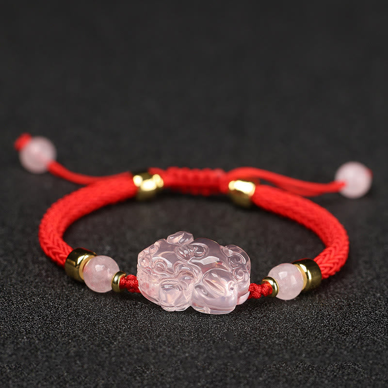 KarmaRipple's PiXiu Pink Gemstone Wealth String Woven Bracelet p4