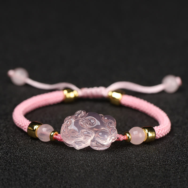 KarmaRipple's PiXiu Pink Gemstone Wealth String Woven Bracelet p3