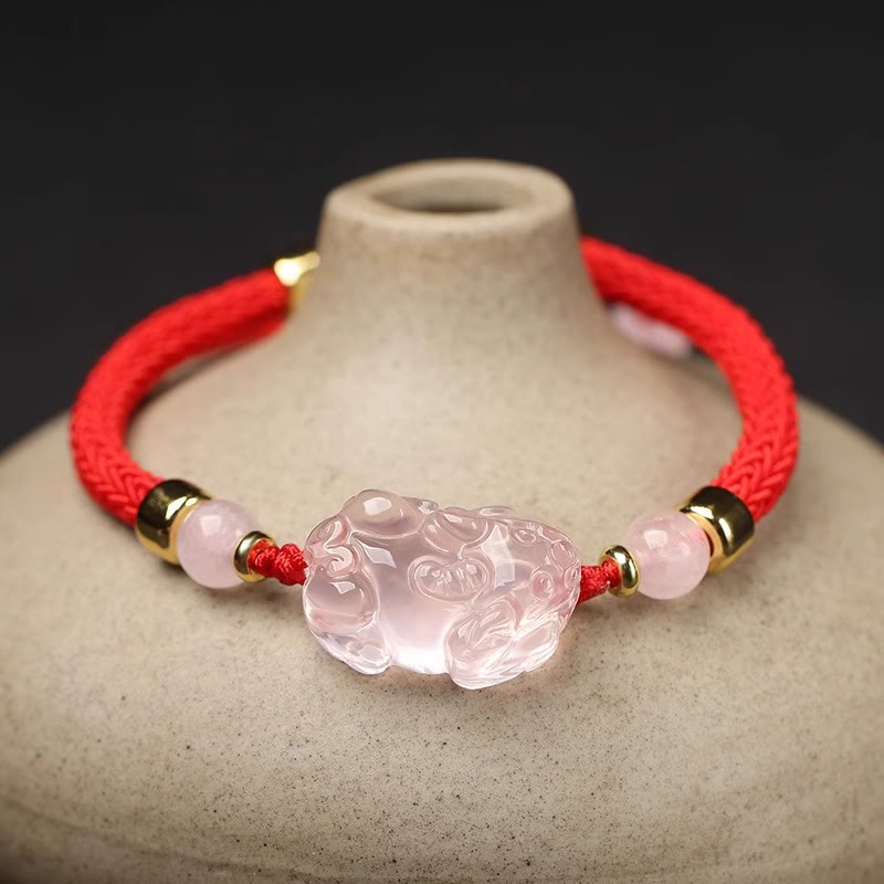 KarmaRipple's PiXiu Pink Gemstone Wealth String Woven Bracelet p6