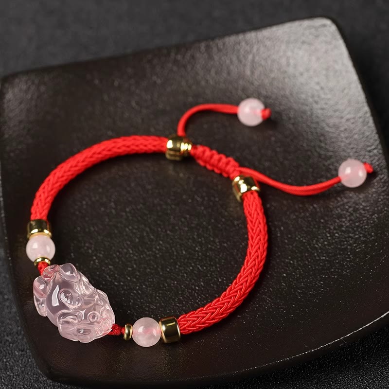 KarmaRipple's PiXiu Pink Gemstone Wealth String Woven Bracelet p5