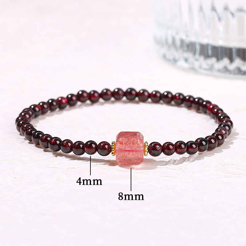 KarmaRipple's Garnet Cinnabar PiXiu Strawberry Quartz Square Bead Protection Bracelet p15