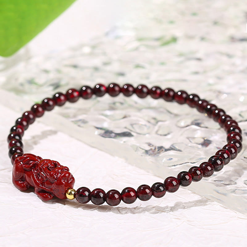 KarmaRipple's Garnet Cinnabar PiXiu Strawberry Quartz Square Bead Protection Bracelet p8