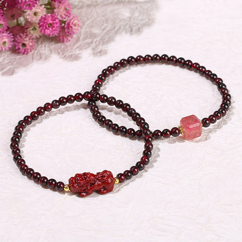 KarmaRipple's Garnet Cinnabar PiXiu Strawberry Quartz Square Bead Protection Bracelet p16