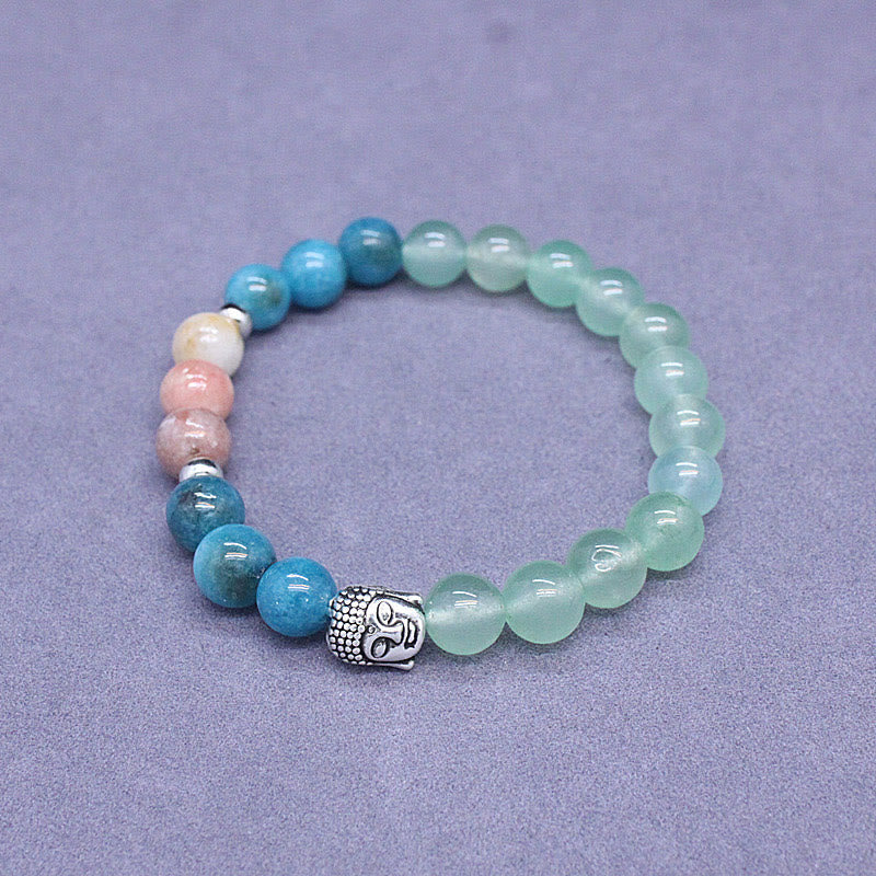 KarmaRipple's Authentic Black Onyx Ivory Stone Green Aventurine Tiger Eye Agate Mixed Color Buddha Head Protection Bracelet p9