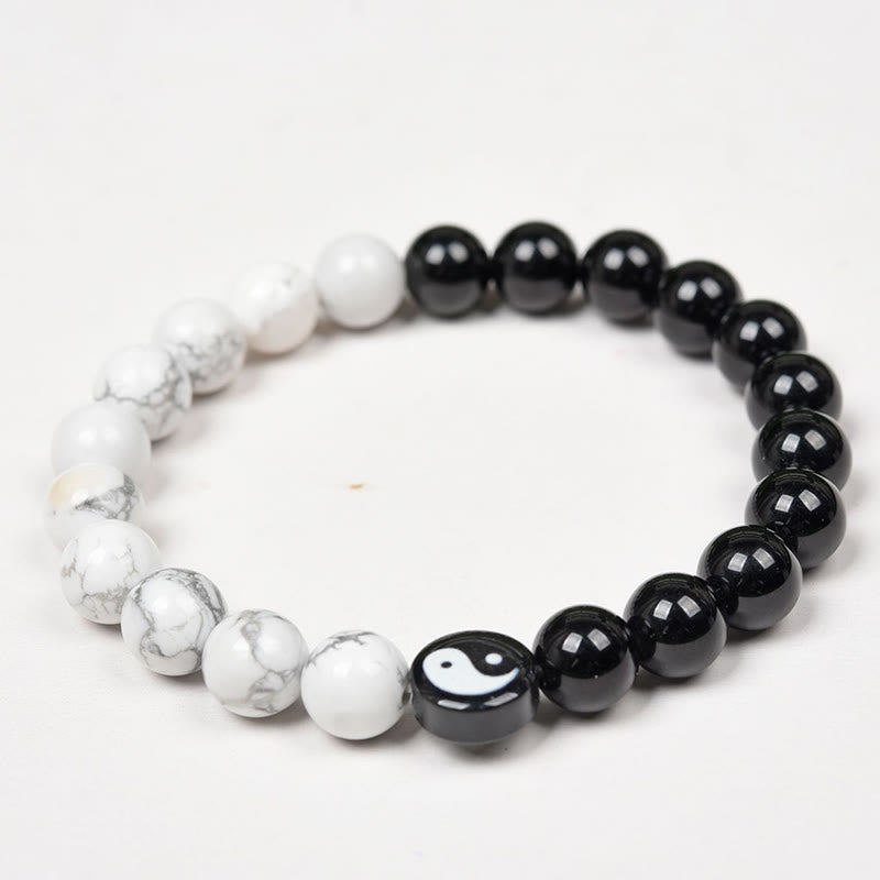 KarmaRipple's Authentic Obsidian Ivory Turquoise Yinyang Tai Chi Strength Bracelet p6