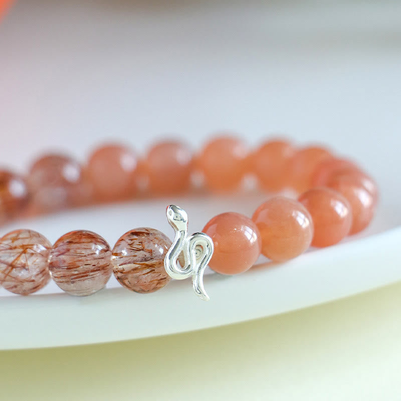 KarmaRipple's Authentic Sun Stone Super Seven Gemstone Silver Sheen Obsidian Rutilated Quartz 925 Sterling Silver Year Of The Snake Positive Bracelet p4