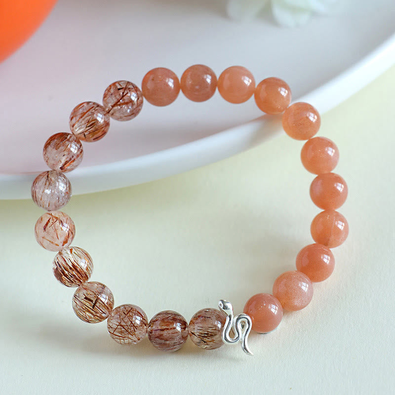 KarmaRipple's Authentic Sun Stone Super Seven Gemstone Silver Sheen Obsidian Rutilated Quartz 925 Sterling Silver Year Of The Snake Positive Bracelet p5