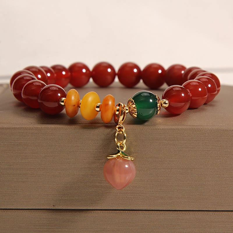 KarmaRipple's Red Agate Amber Peach Talisman Self-acceptance Bracelet p2