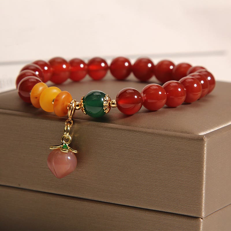 KarmaRipple's Red Agate Amber Peach Talisman Self-acceptance Bracelet p3
