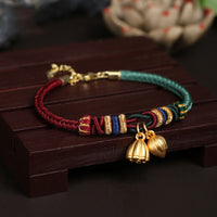 KarmaRipple's 999 Sterling Silver Lotus Pod Design Fortune Red Green String Bracelet