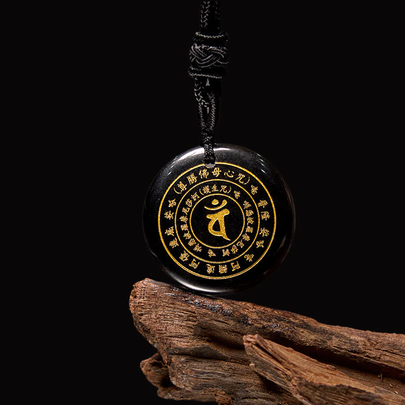 KarmaRipple's Vairocana Tathagata Sanskrit Mantra Various Gemstone Black Obsidian Green Aventurine Strength Pendant Necklace p1