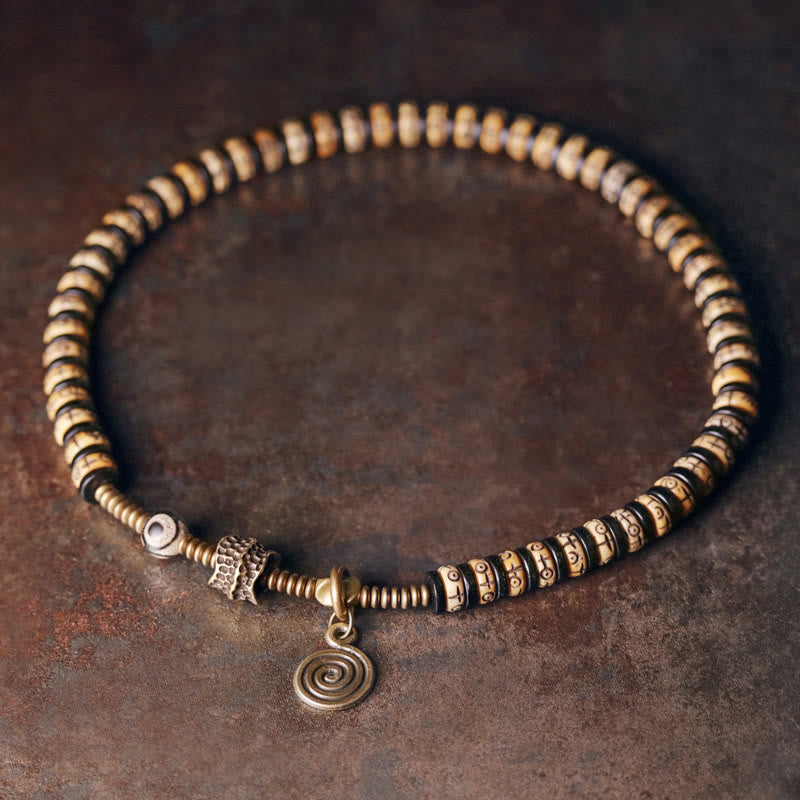 KarmaRipple's Yak Bone Ebony Wood Bronze Brass Strength Double Wrap Bracelet p4