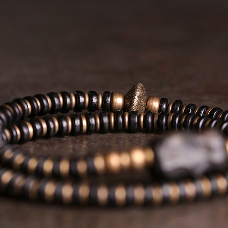 KarmaRipple's Ebony Wood Green Sandalwood Bronze Brass Calm Double Wrap Bracelet p4