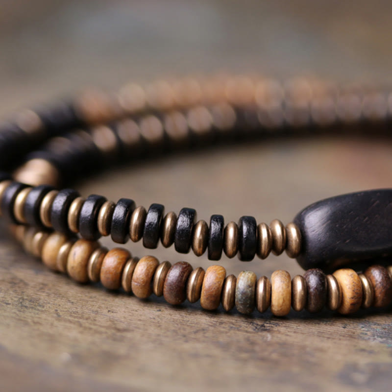 KarmaRipple's Ebony Wood Green Sandalwood Bronze Brass Calm Double Wrap Bracelet p13