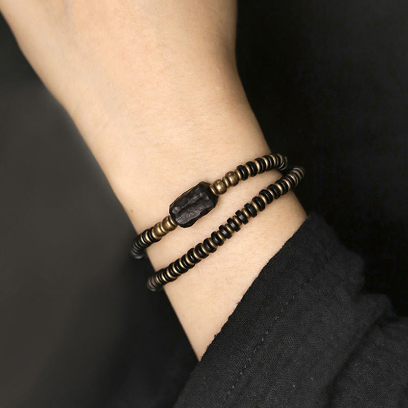 KarmaRipple's Ebony Wood Green Sandalwood Bronze Brass Calm Double Wrap Bracelet p6