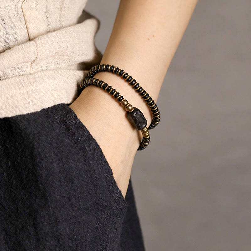 KarmaRipple's Ebony Wood Green Sandalwood Bronze Brass Calm Double Wrap Bracelet p10