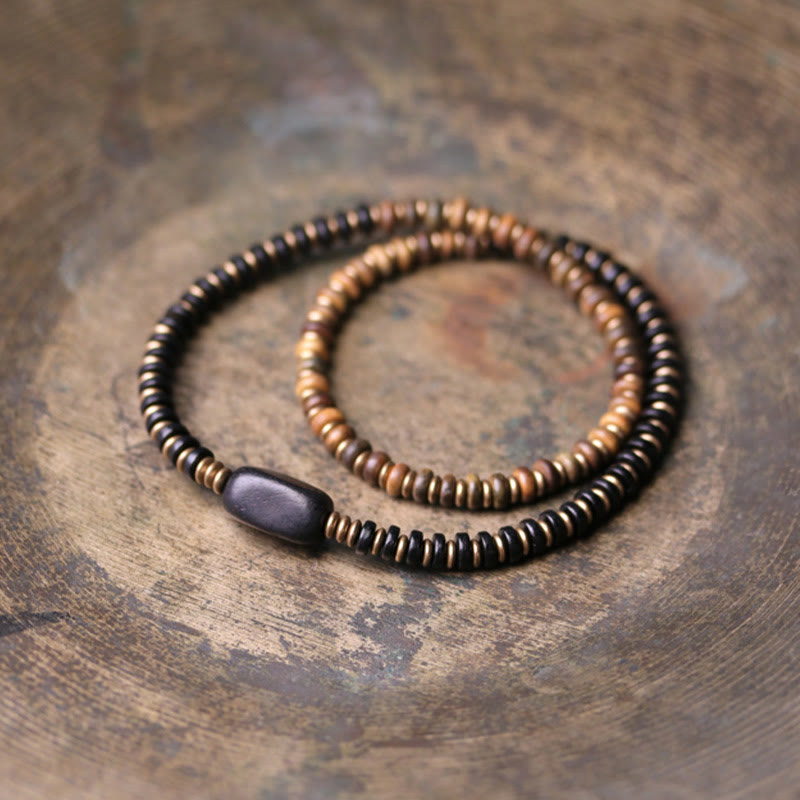KarmaRipple's Ebony Wood Green Sandalwood Bronze Brass Calm Double Wrap Bracelet p12