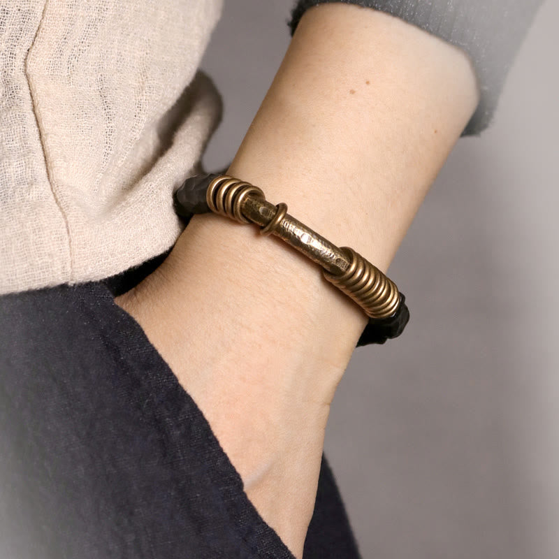 KarmaRipple's Ebony Wood Bronze Brass Circular Ring Peace Bracelet p9