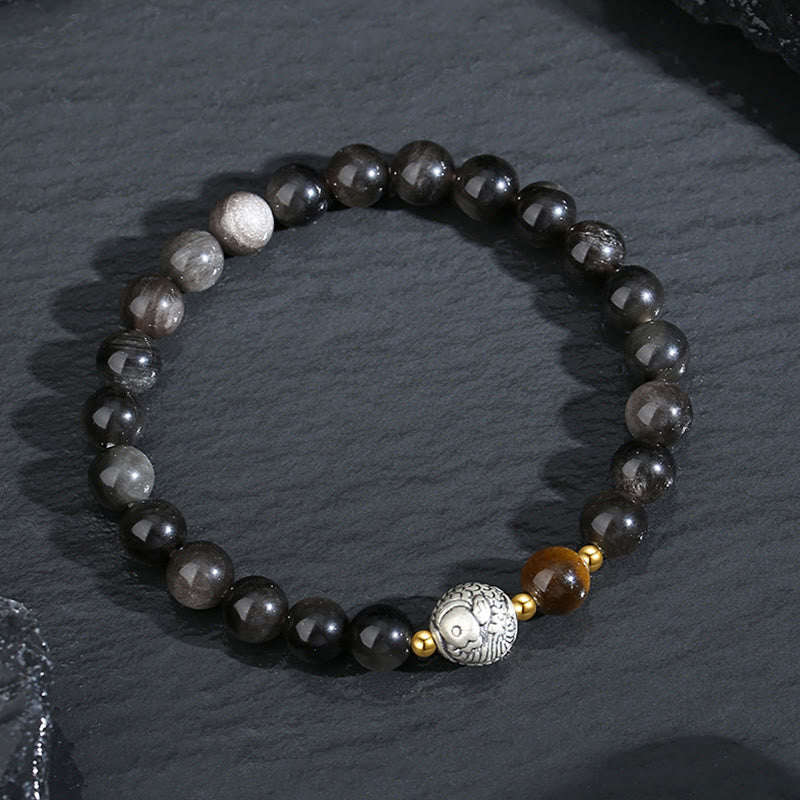 KarmaRipple's Black Obsidian 999 Sterling Silver Tiger Eye 925 Sterling Silver Koi Fish Purification Bracelet p2