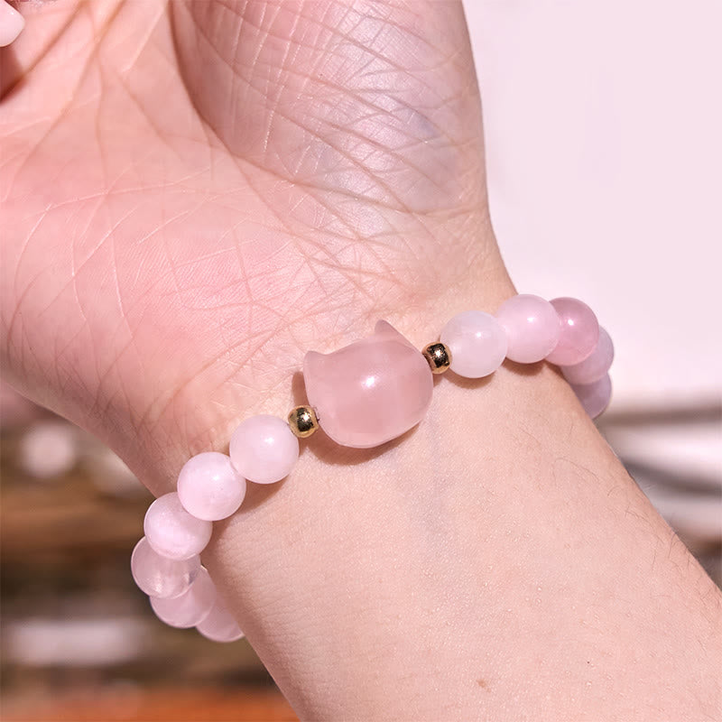 KarmaRipple's Amethyst Green Aventurine Rose Quartz Fluorite Cat Head Balance Fortune Bracelet p14