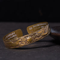 KarmaRipple's Dragon And Phoenix Playing With A Pearl Heart Sutra Carved Bronze Brass Fortune Bracelet Bangle