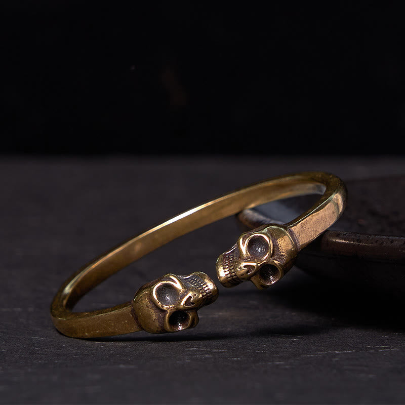 KarmaRipple's The Lord Of The Corpse Forest Bronze Brass Double Skull Keep Away Evil Spirits Cuff Bracelet Bangle p7