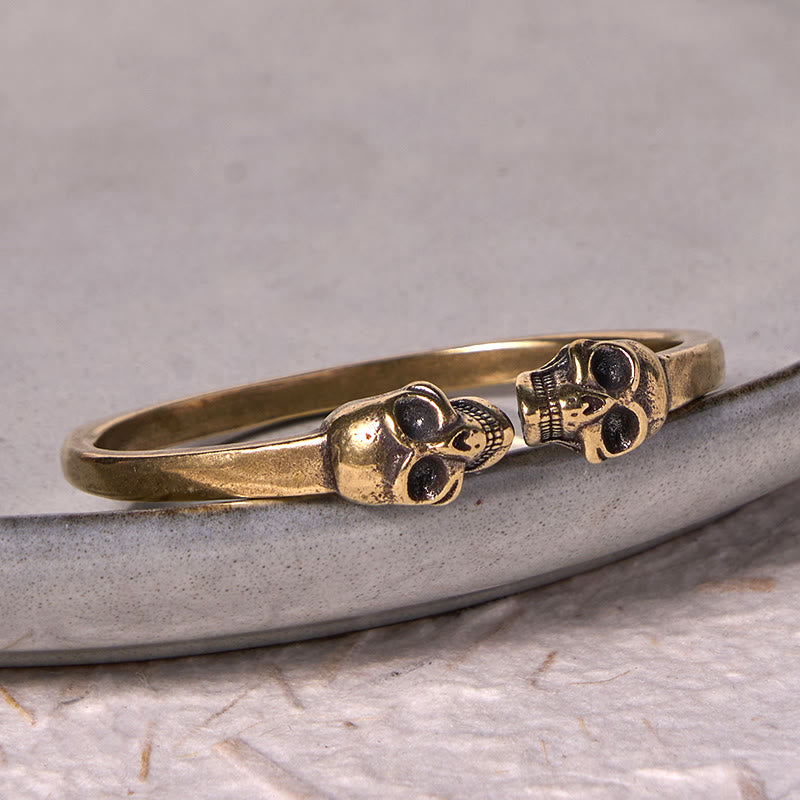 KarmaRipple's The Lord Of The Corpse Forest Bronze Brass Double Skull Keep Away Evil Spirits Cuff Bracelet Bangle p3
