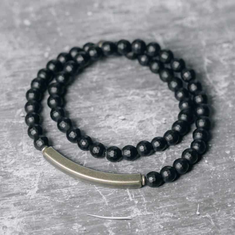 KarmaRipple's Frosted Cut Surface Black Onyx Bronze Brass Double Wrap Protection Bracelet p10