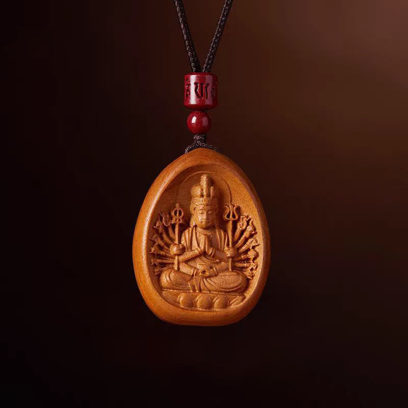 KarmaRipple's Peach Wood Cinnabar Om Mani Padme Hum Chinese Zodiac Black String Pendant Pendants p2