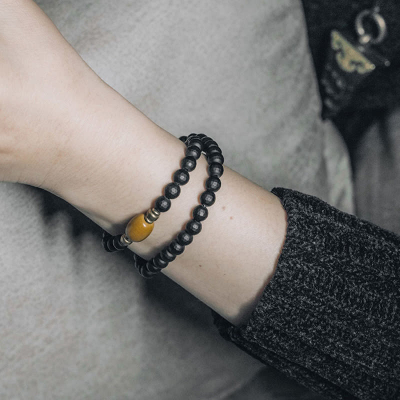 KarmaRipple's Frosted Cut Surface Black Onyx Topaz Beadwork Double Wrap Protection Bracelet p4