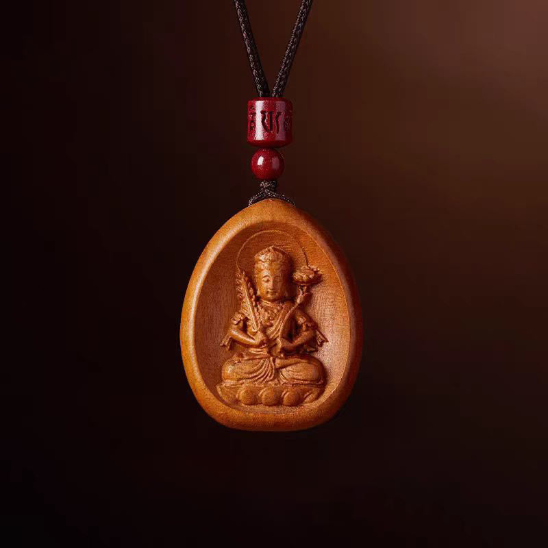 KarmaRipple's Peach Wood Cinnabar Om Mani Padme Hum Chinese Zodiac Black String Pendant Pendants p3