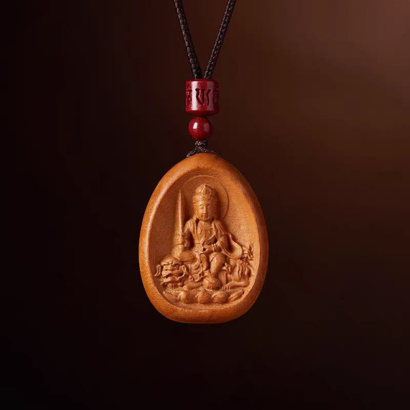 KarmaRipple's Peach Wood Cinnabar Om Mani Padme Hum Chinese Zodiac Black String Pendant Pendants p4