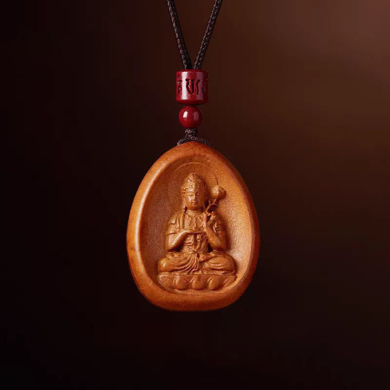KarmaRipple's Peach Wood Cinnabar Om Mani Padme Hum Chinese Zodiac Black String Pendant Pendants p5