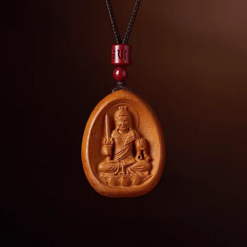 KarmaRipple's Peach Wood Cinnabar Om Mani Padme Hum Chinese Zodiac Black String Pendant Pendants p34