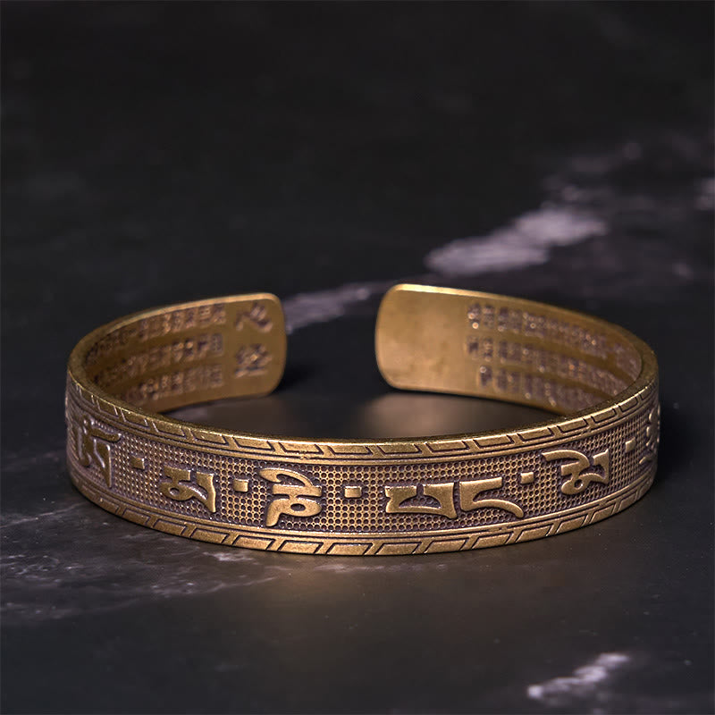 KarmaRipple's Six True Words 'om Mani Padme Hum' Heart Sutra Bronze Brass Fortune Wisdom Bracelet Bangle p3