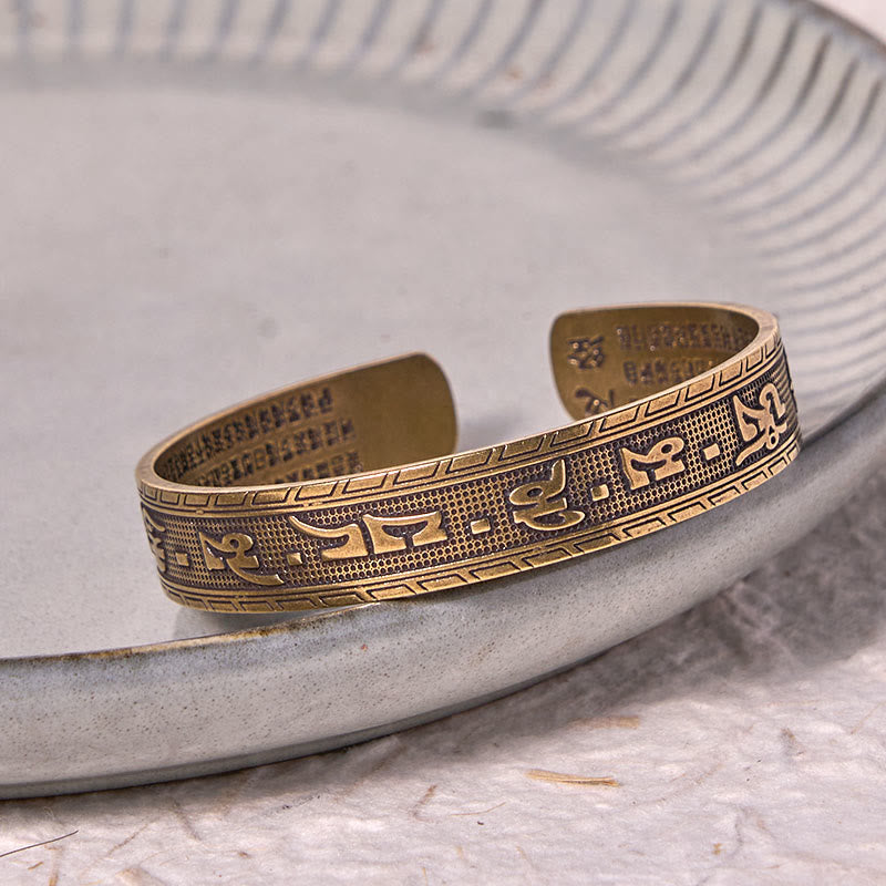 KarmaRipple's Six True Words 'om Mani Padme Hum' Heart Sutra Bronze Brass Fortune Wisdom Bracelet Bangle p4