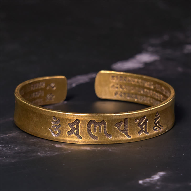 KarmaRipple's Six True Words 'om Mani Padme Hum' Heart Sutra Bronze Brass Inner Peace Cuff Bracelet Bangle p3