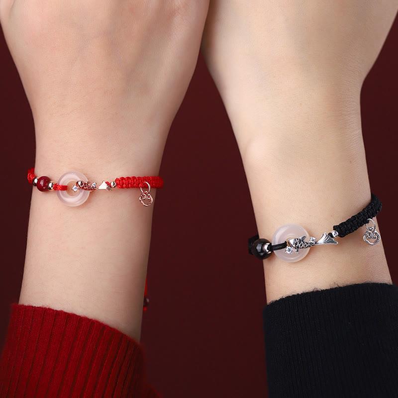 KarmaRipple's Handmade Chalcedony Peace Buckle Koi Fish 925 Sterling Silver Woven String Positive Couple's Bracelet p6
