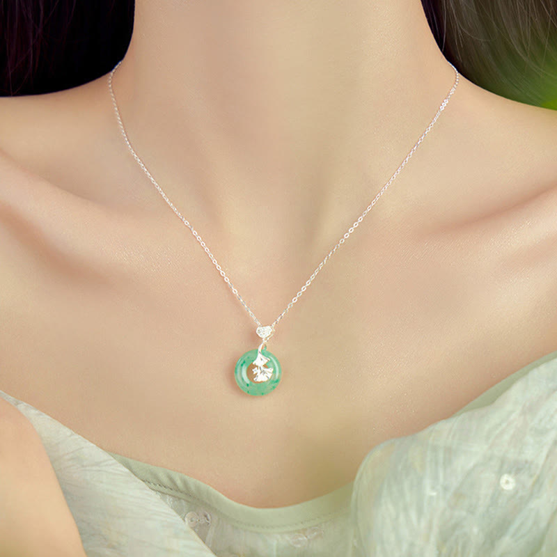 KarmaRipple's 925 Sterling Silver Jade Ginkgo Peace Buckle Ruyi Lock Prosperity Pendant Necklace p10