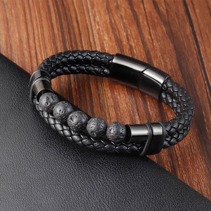 KarmaRipple's Lava Rock Frosted Stone Balancing Leather Magnetic Buckle Bracelet p1