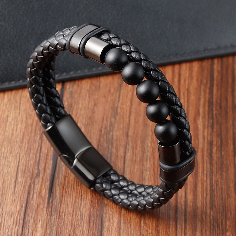 KarmaRipple's Lava Rock Frosted Stone Balancing Leather Magnetic Buckle Bracelet p10
