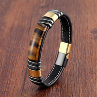 KarmaRipple's Tiger Eye Stone Clear Thinking Leather Buckle Bracelet