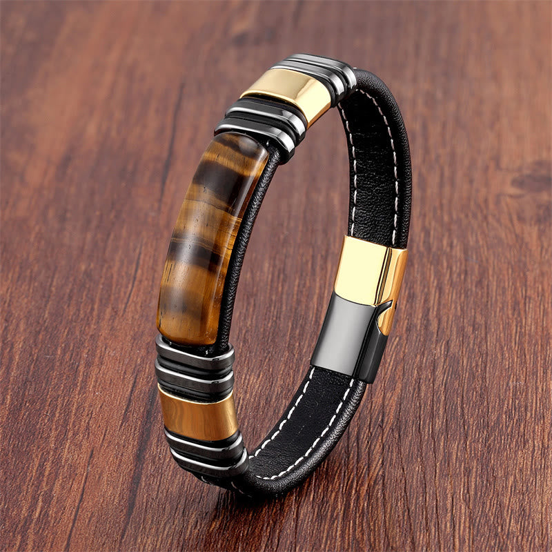 KarmaRipple's Tiger Eye Stone Clear Thinking Leather Buckle Bracelet p10