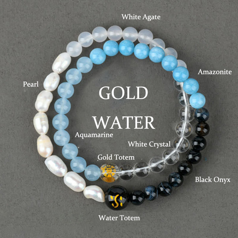 KarmaRipple's Five Elements Various Agate Gemstone Pearl Black Onyx Ivory Agate Ivory Gemstone Fortune Bracelet p36