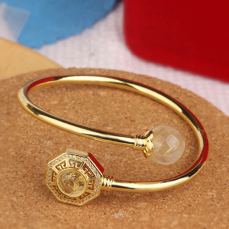 KarmaRipple's Rutilated Quartz Bronze Brass Rotatable Windmill Feng Sheng Shui Qi Courage Bracelet Bangle p15