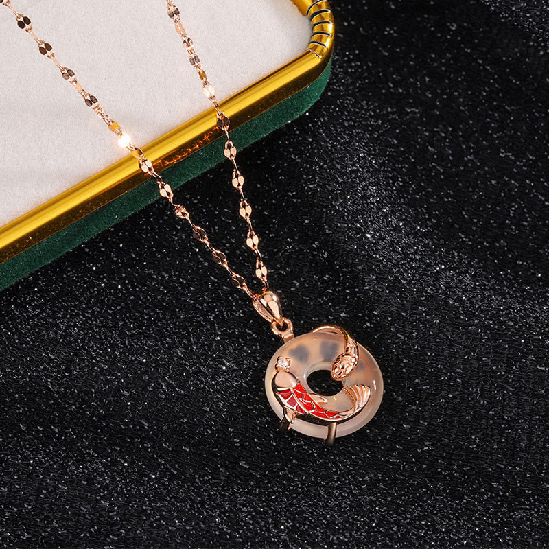 KarmaRipple's Chalcedony Peace Buckle 999 Sterling Silver Koi Fish Year Of The Snake Positive Pendant Necklace p3