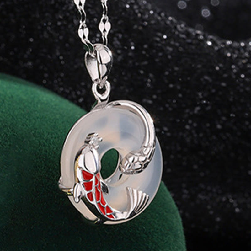 KarmaRipple's Chalcedony Peace Buckle 999 Sterling Silver Koi Fish Year Of The Snake Positive Pendant Necklace p11