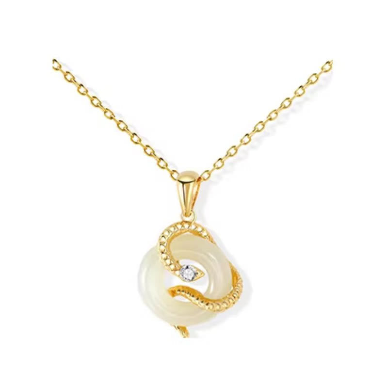 KarmaRipple's Authentic Hetian Jade 925 Sterling Silver Year Of The Snake Peace Buckle Fortune Pendant Necklace p9