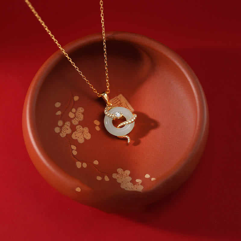 KarmaRipple's Authentic Hetian Jade 925 Sterling Silver Year Of The Snake Peace Buckle Fortune Pendant Necklace p2