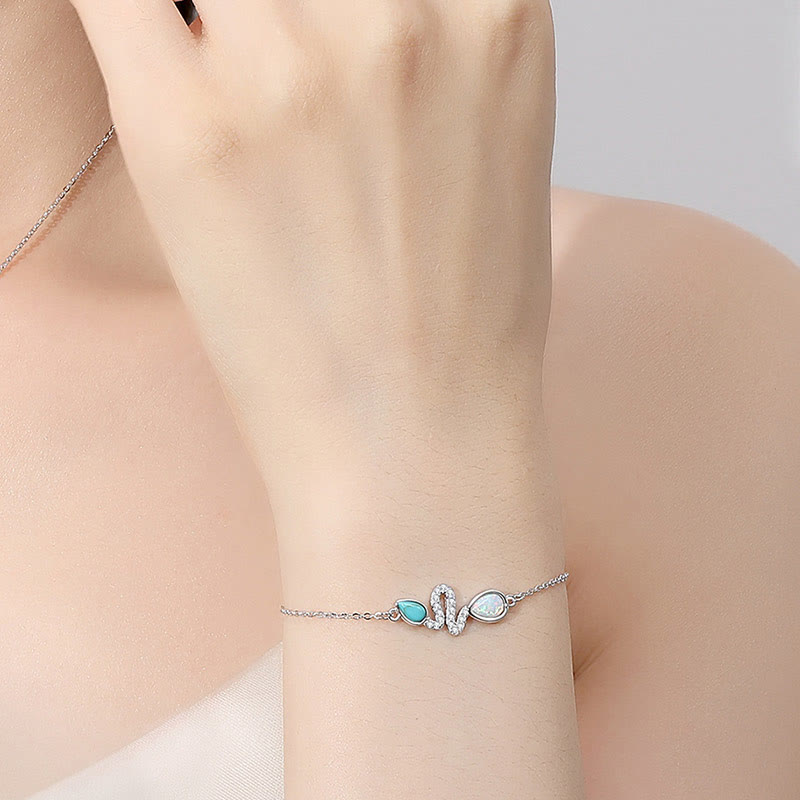 KarmaRipple's 925 Sterling Silver Turquoise Opal Year Of The Snake Protection Bracelet p10